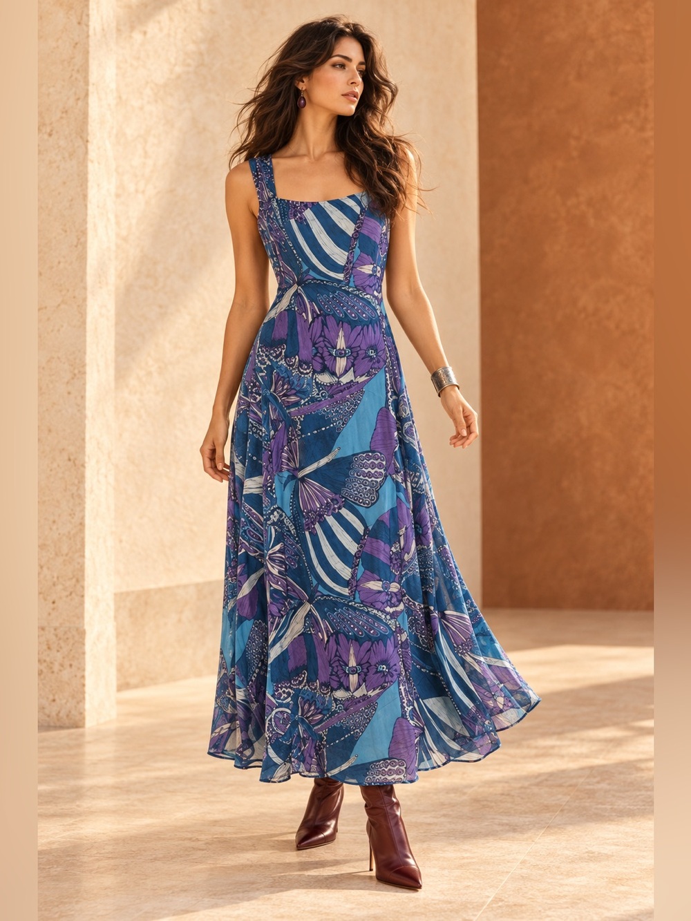 Vtg Mermaidcore Maxi Dress Abstract Butterfly Teal Purple Jacques Vert Size 10
